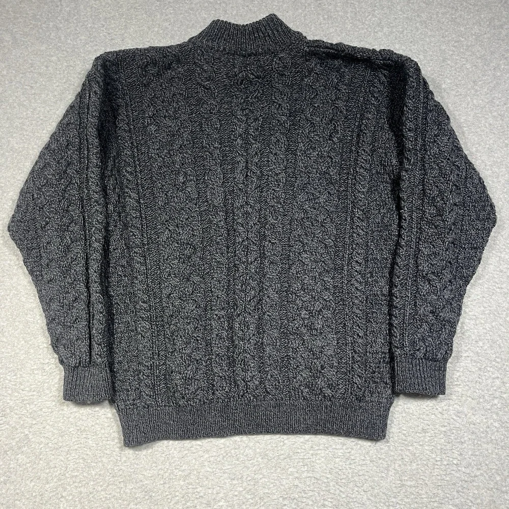 Kilronan Sweater Mens Medium Gray Cable Knit Fisherman 1/4 Zip 100% Merino Wool